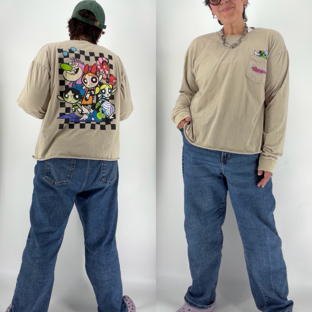 Cartoon Network Powerpuff Girls long sleeve cropped shirt XXL graphic tee Y2K